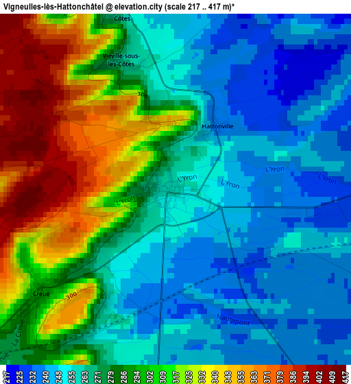Vigneulles-lès-Hattonchâtel elevation map