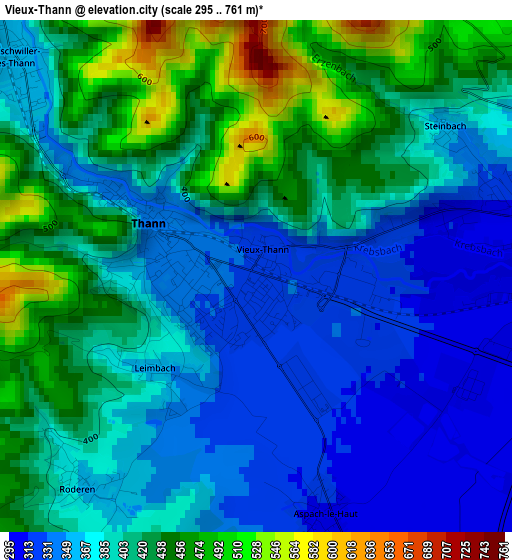 Vieux-Thann elevation map