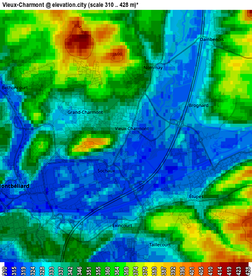 Vieux-Charmont elevation map