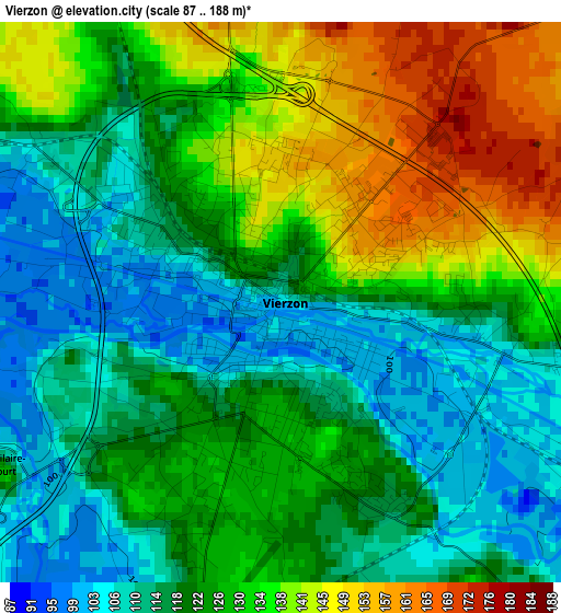 Vierzon elevation map