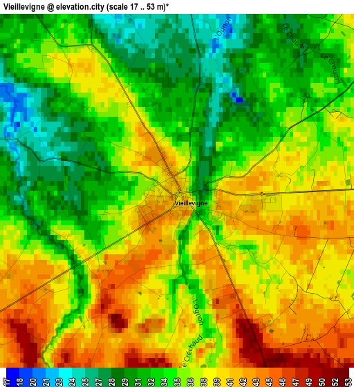 Vieillevigne elevation map