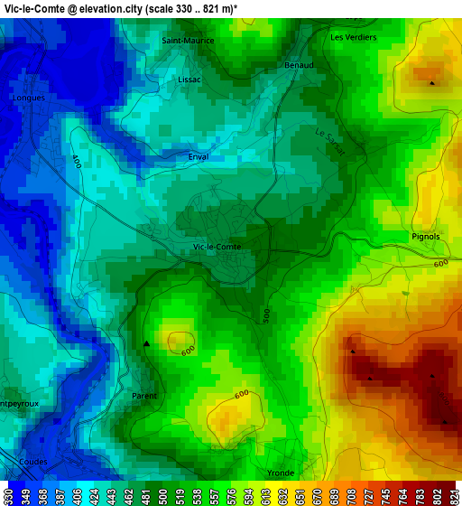 Vic-le-Comte elevation map