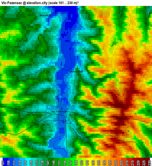 Vic-Fezensac elevation map