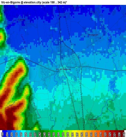 Vic-en-Bigorre elevation map