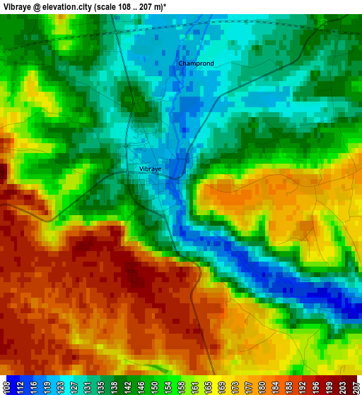 Vibraye elevation map