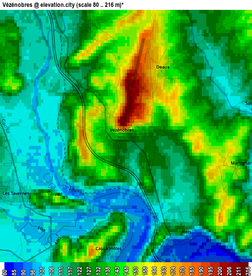 Vézénobres elevation map