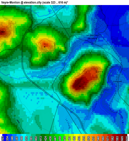 Veyre-Monton elevation map