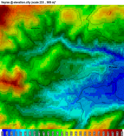 Veyras elevation map