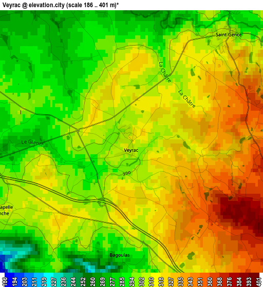 Veyrac elevation map