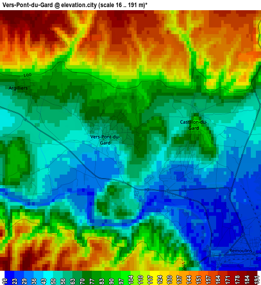 Vers-Pont-du-Gard elevation map