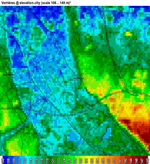 Verrières elevation map