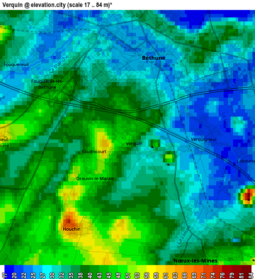 Verquin elevation map