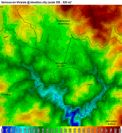 Vernoux-en-Vivarais elevation map