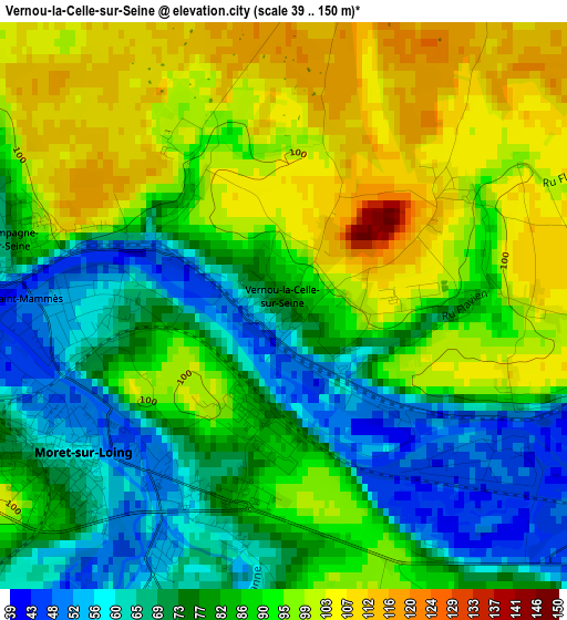 Vernou-la-Celle-sur-Seine elevation map