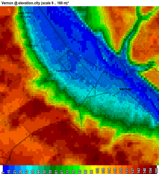 Vernon elevation map