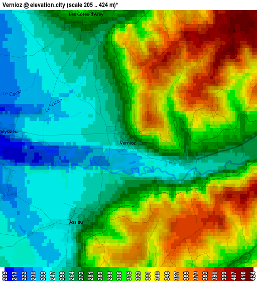 Vernioz elevation map