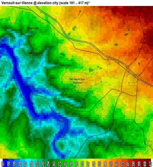 Verneuil-sur-Vienne elevation map