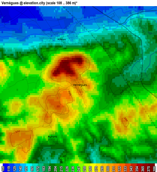 Vernègues elevation map