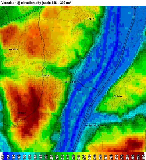 Vernaison elevation map