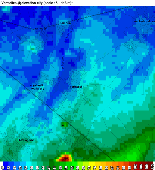 Vermelles elevation map