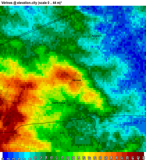 Vérines elevation map