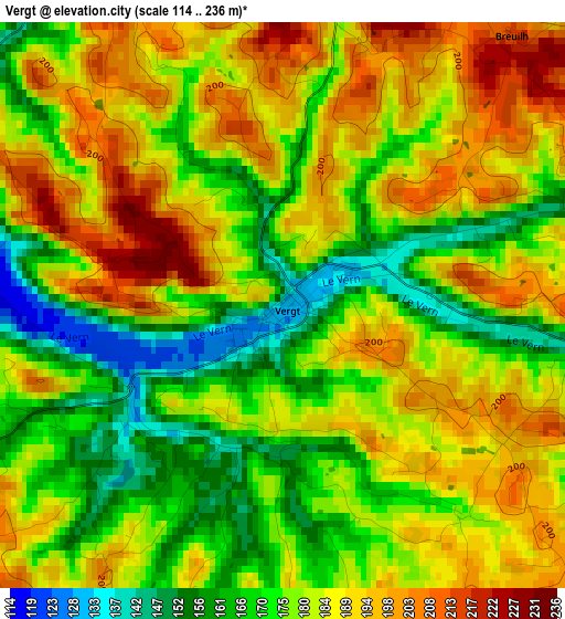 Vergt elevation map