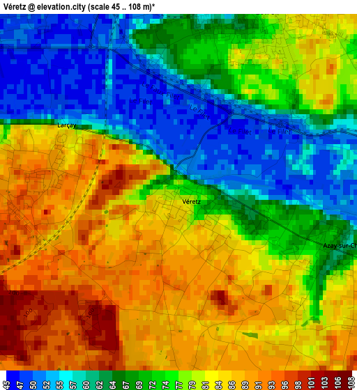 Véretz elevation map