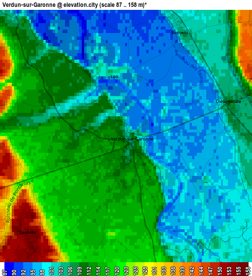 Verdun-sur-Garonne elevation map