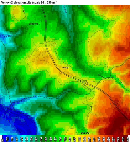 Venoy elevation map