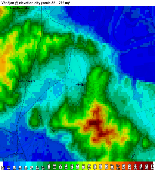 Vénéjan elevation map