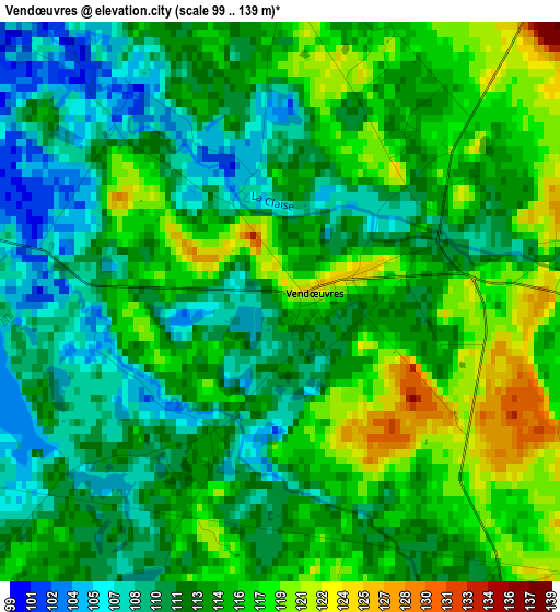 Vendœuvres elevation map