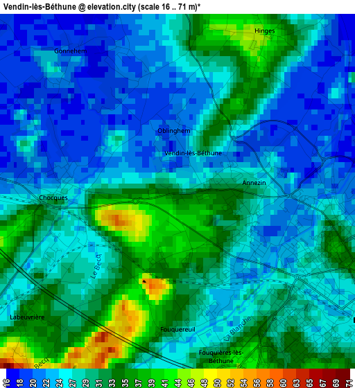 Vendin-lès-Béthune elevation map