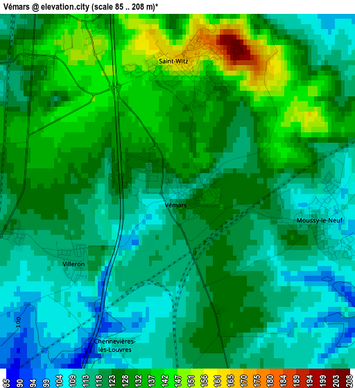 Vémars elevation map