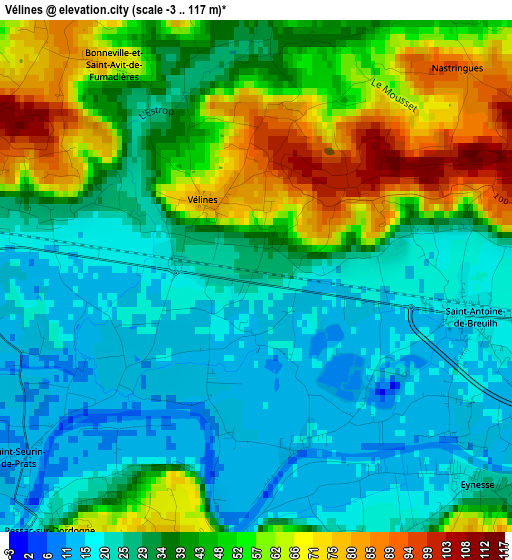 Vélines elevation map