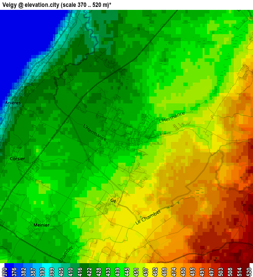 Veigy elevation map