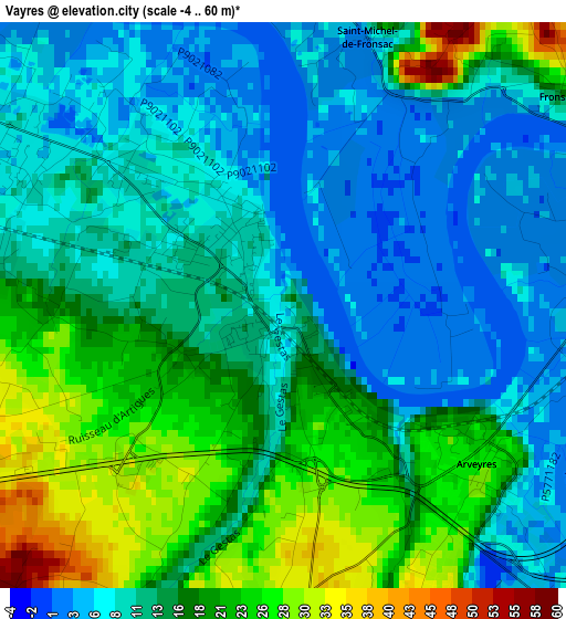 Vayres elevation map