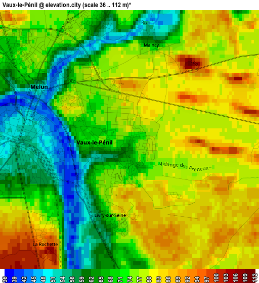 Vaux-le-Pénil elevation map