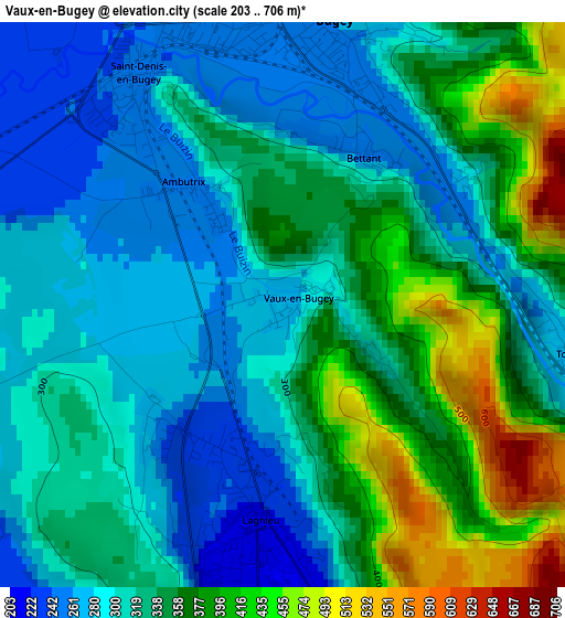 Vaux-en-Bugey elevation map