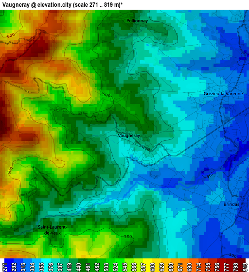 Vaugneray elevation map