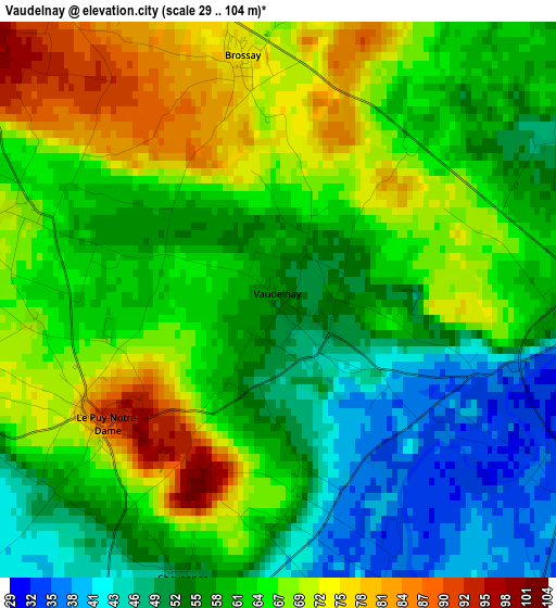 Vaudelnay elevation map