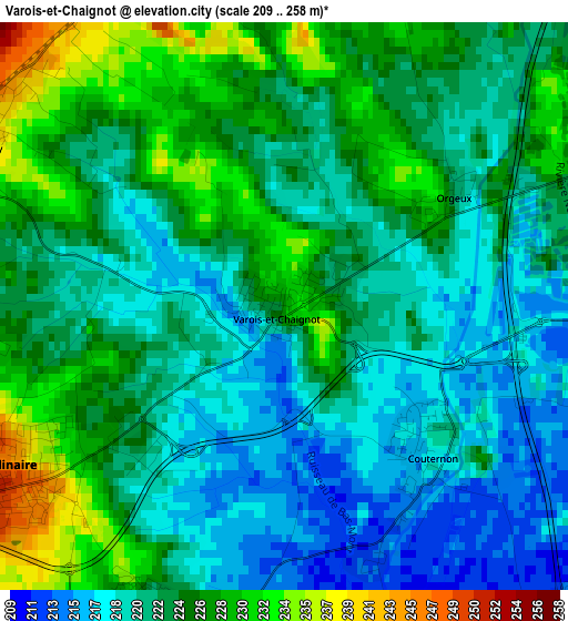 Varois-et-Chaignot elevation map