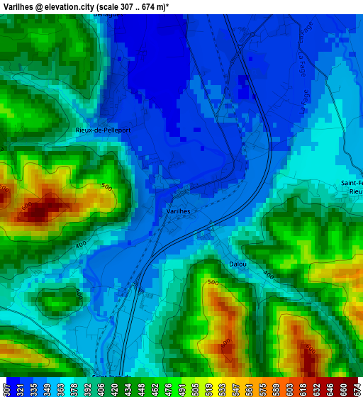 Varilhes elevation map