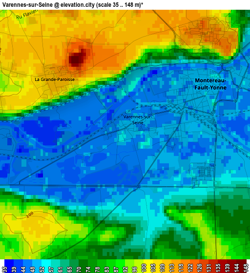 Varennes-sur-Seine elevation map