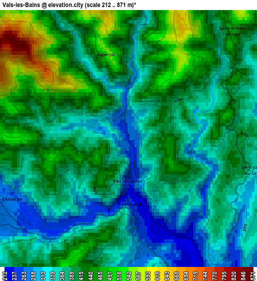 Vals-les-Bains elevation map