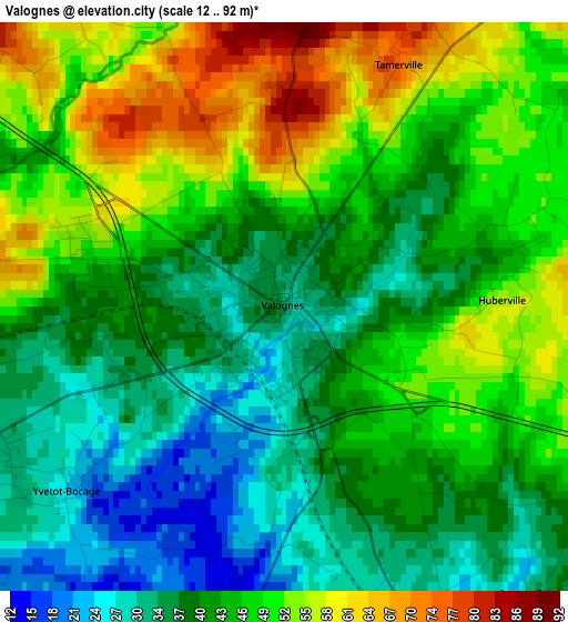 Valognes elevation map