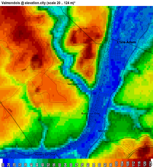 Valmondois elevation map