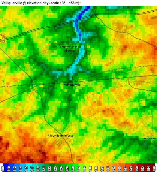 Valliquerville elevation map