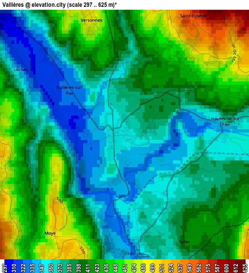 Vallières elevation map