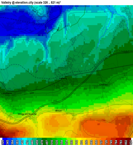 Valleiry elevation map