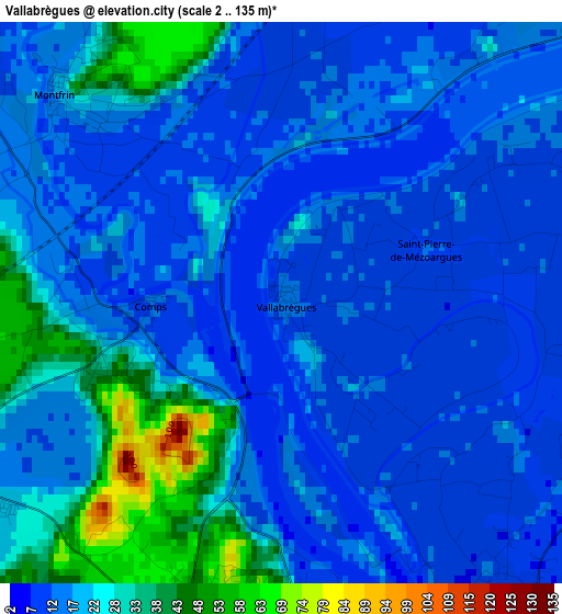 Vallabrègues elevation map